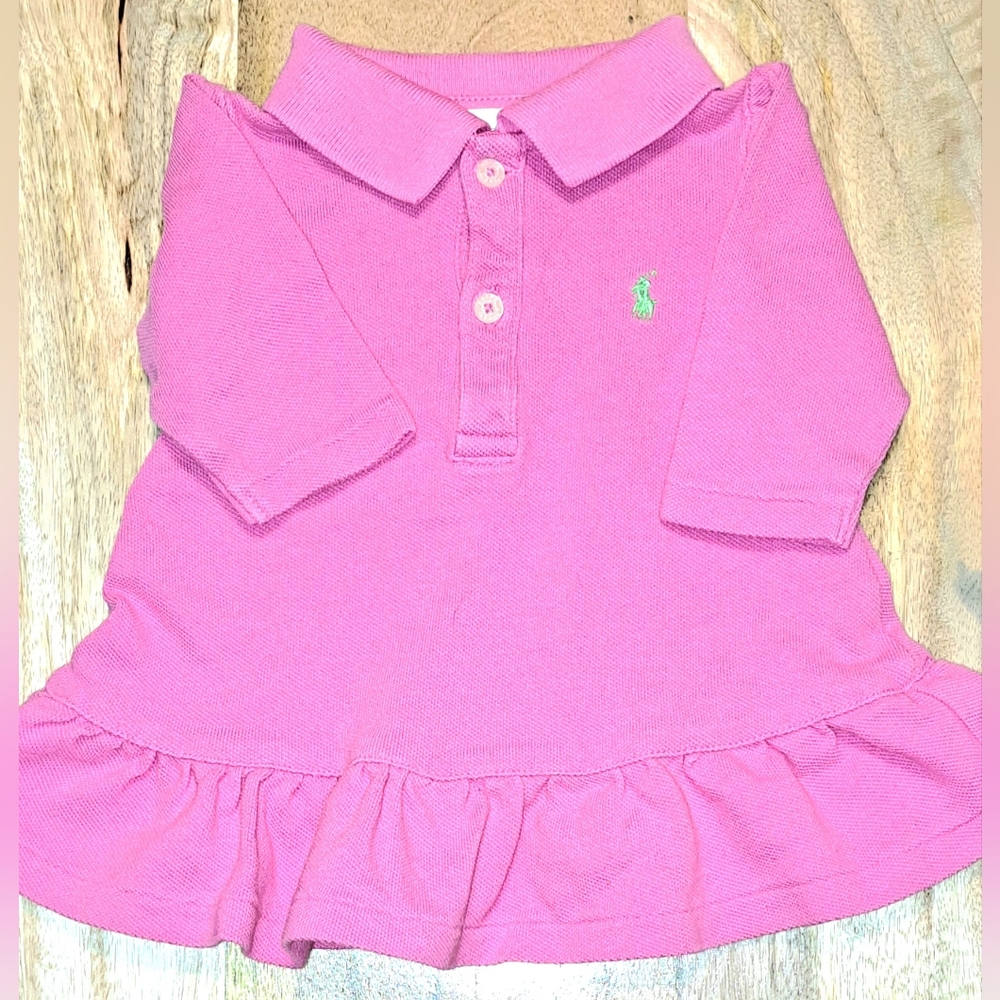 Ralph Lauren pink dress with green polo horse, great condition, 3m